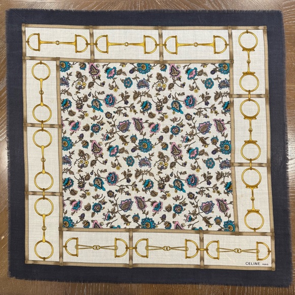 Celine Accessories - Celine Silk Scarf 90 Carré Floral Navy Ivory Made in France
